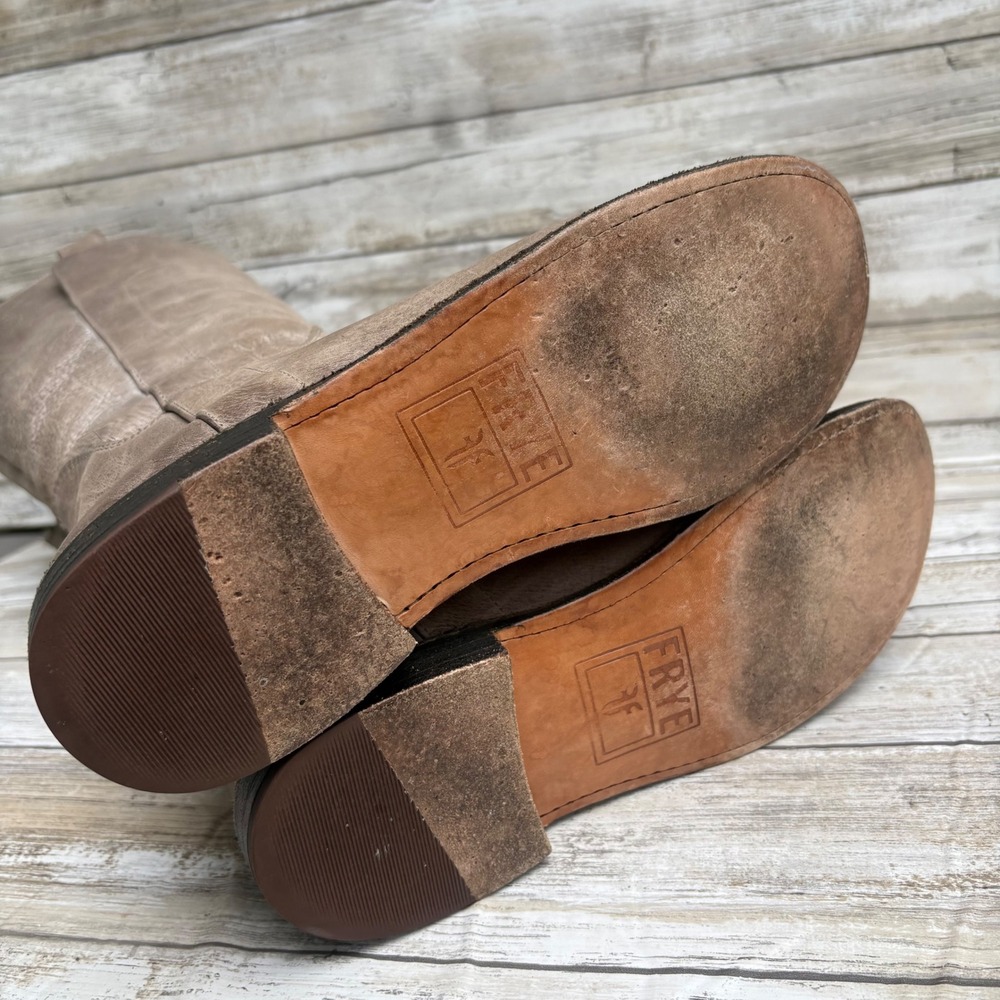 Frye Boots Paige Leather 6.5 Grey Pull On Round Toe Riding Western Distressed - Picture 6 of 12